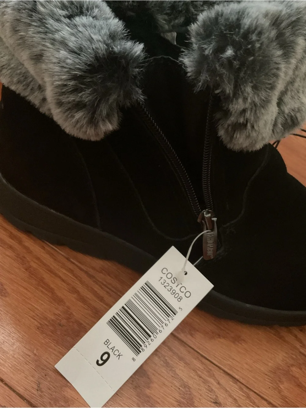 Khombu Black Ankle Boots with Gray Faux Fur Cuff Jessica Style - Brand New